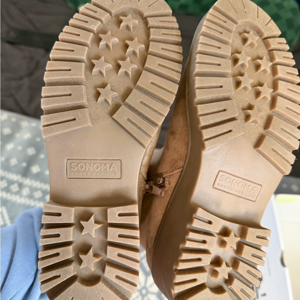 Suede Chelsea Platform Booties in Light Brown - Picture 3 of 4